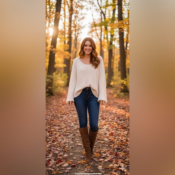 525 America Off White Cream Cotton Wool Scoop Neck Cable Knit Sweater Size Large - Picture 1 of 8